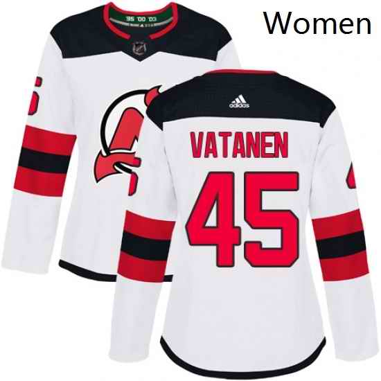 Womens Adidas New Jersey Devils 45 Sami Vatanen Authentic White Away NHL Jersey